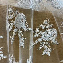 Load image into Gallery viewer, Beaded & Corded Bridal Lace Fabric Embroidered on 100% Polyester Net Mesh | Lace USA - 96788W-HB-4