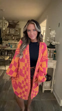 Load image into Gallery viewer, Fuschia/Golden Checkered Open Cardigan
