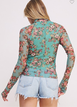 Load image into Gallery viewer, Sage Floral Mesh Top
