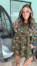 Load image into Gallery viewer, Hunter Green Floral babydoll peplum dress
