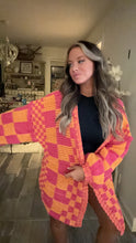 Load image into Gallery viewer, Fuschia/Golden Checkered Open Cardigan
