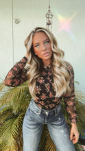 Load image into Gallery viewer, Black &amp; red floral mesh top
