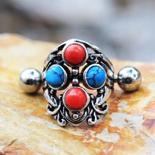 316L Stainless Steel Turquoise & Coral Cartilage Cuff Earring-0