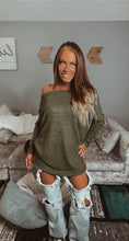 Load image into Gallery viewer, Dolman off the shoulder olive two tone sweater

