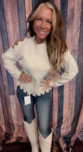 Load image into Gallery viewer, Cold shoulder confetti sweater
