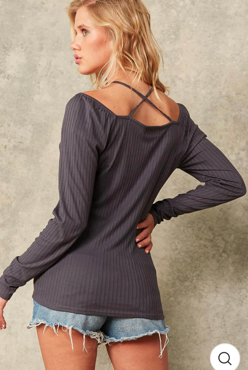 Cross back waffle knit shirt