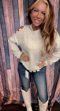 Load image into Gallery viewer, Cold shoulder confetti sweater
